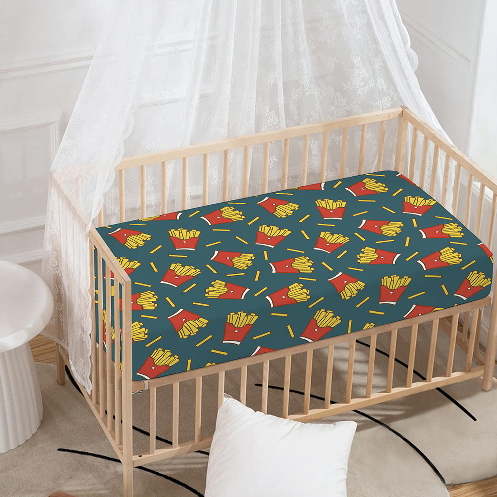 Doodle French Fries Pattern Print Baby Crib Sheet