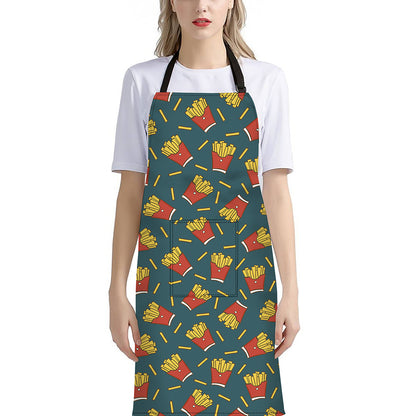 Doodle French Fries Pattern Print Bib Apron With Pocket