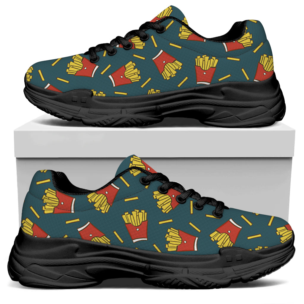 Doodle French Fries Pattern Print Black Chunky Shoes