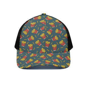 Doodle French Fries Pattern Print Black Mesh Trucker Cap