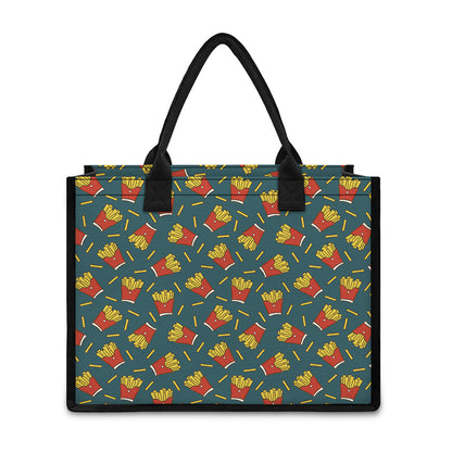 Doodle French Fries Pattern Print Canvas Tote Bag