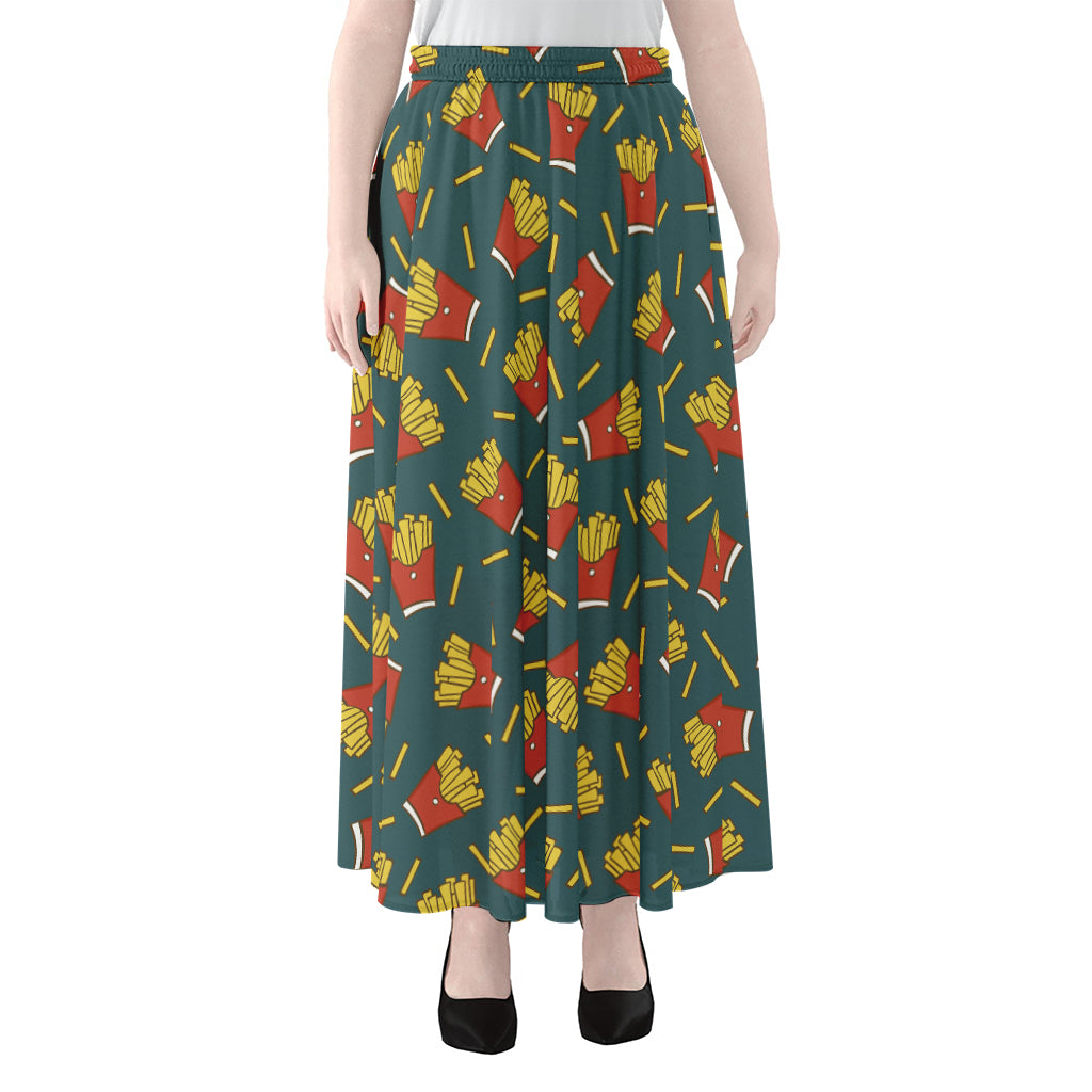 Doodle French Fries Pattern Print Chiffon Maxi Skirt