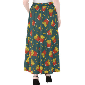 Doodle French Fries Pattern Print Chiffon Maxi Skirt