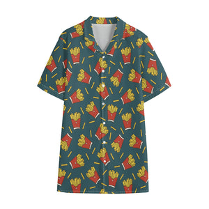 Doodle French Fries Pattern Print Cotton Hawaiian Shirt