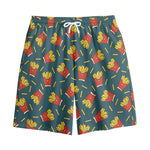 Doodle French Fries Pattern Print Cotton Shorts