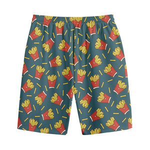 Doodle French Fries Pattern Print Cotton Shorts