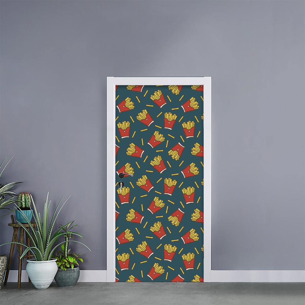 Doodle French Fries Pattern Print Door Sticker