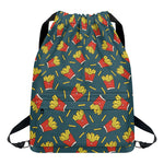 Doodle French Fries Pattern Print Drawstring Backpack