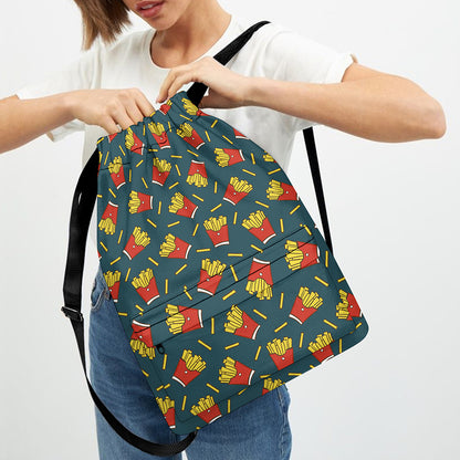 Doodle French Fries Pattern Print Drawstring Backpack