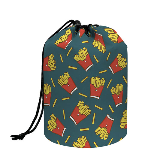 Doodle French Fries Pattern Print Drawstring Makeup Bag