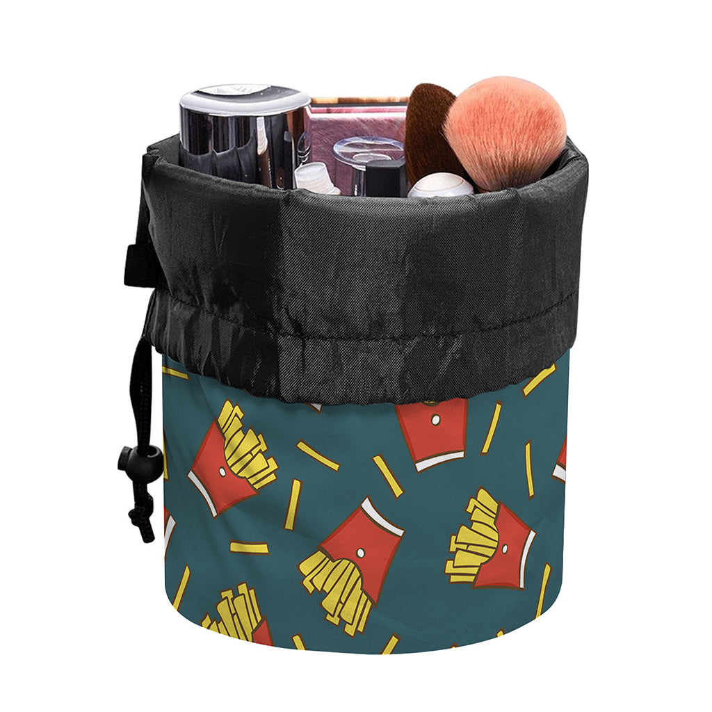 Doodle French Fries Pattern Print Drawstring Makeup Bag