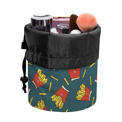 Doodle French Fries Pattern Print Drawstring Makeup Bag