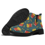 Doodle French Fries Pattern Print Flat Ankle Boots