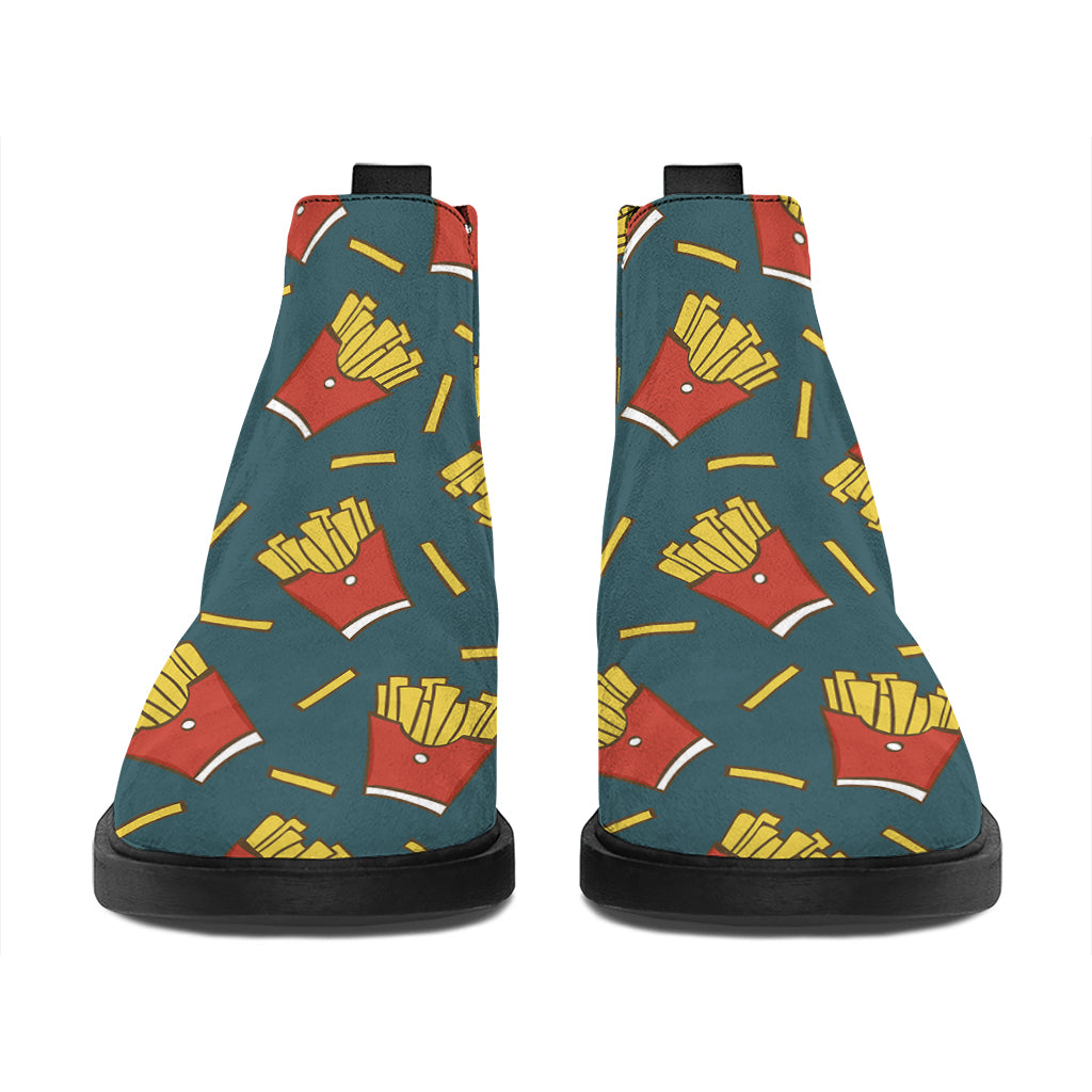 Doodle French Fries Pattern Print Flat Ankle Boots