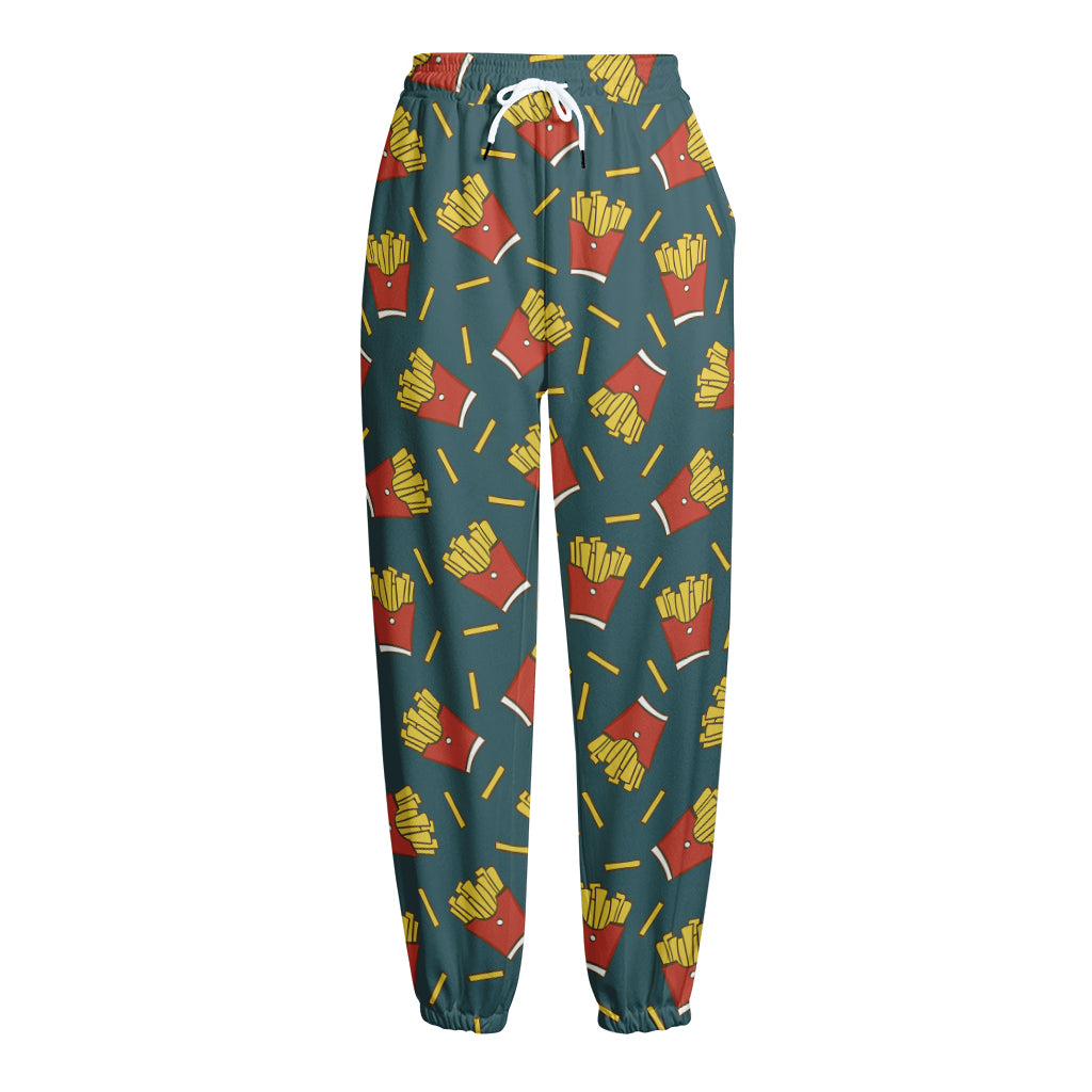 Doodle French Fries Pattern Print Fleece Lined Knit Pants