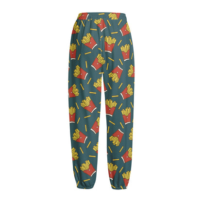 Doodle French Fries Pattern Print Fleece Lined Knit Pants