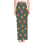 Doodle French Fries Pattern Print High Slit Maxi Skirt