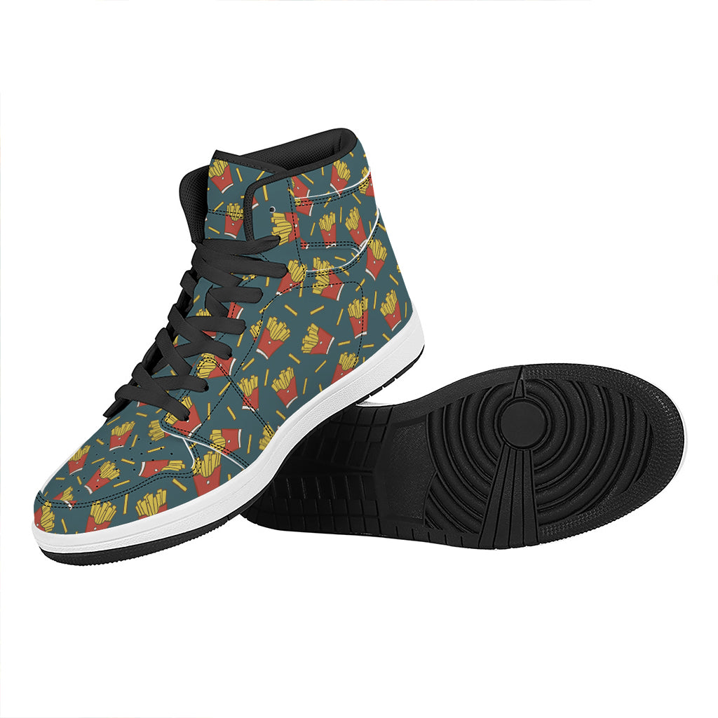 Doodle French Fries Pattern Print High Top Leather Sneakers