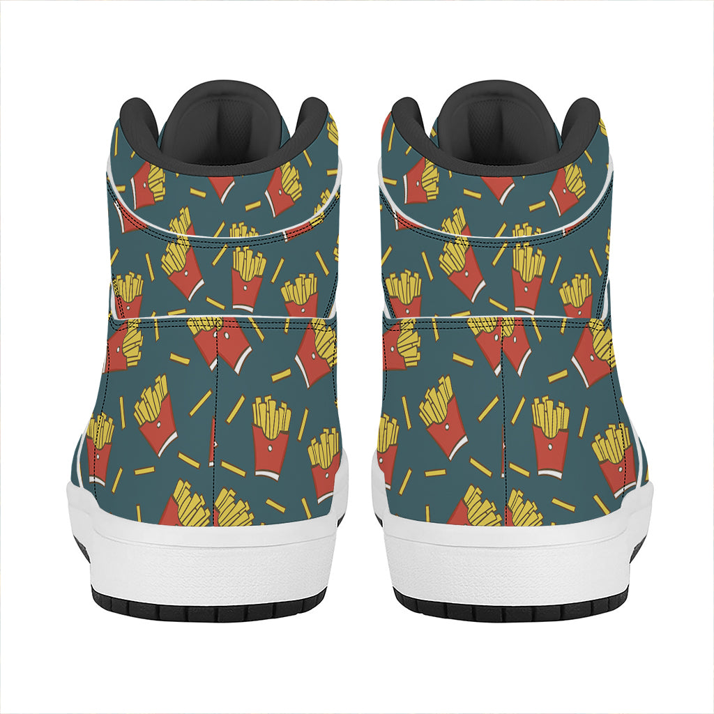 Doodle French Fries Pattern Print High Top Leather Sneakers