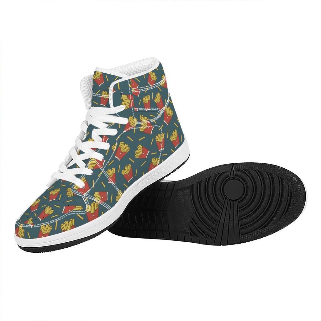 Doodle French Fries Pattern Print High Top Leather Sneakers