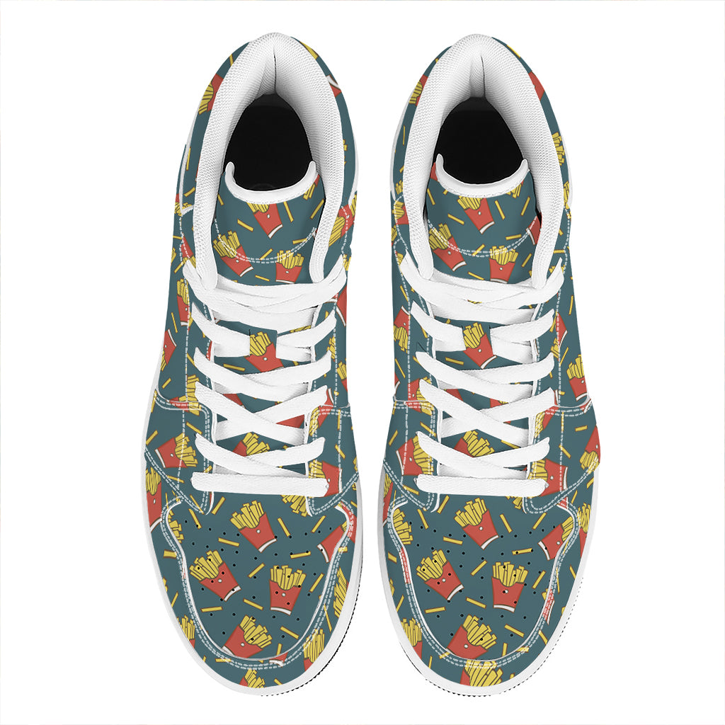 Doodle French Fries Pattern Print High Top Leather Sneakers