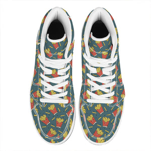 Doodle French Fries Pattern Print High Top Leather Sneakers