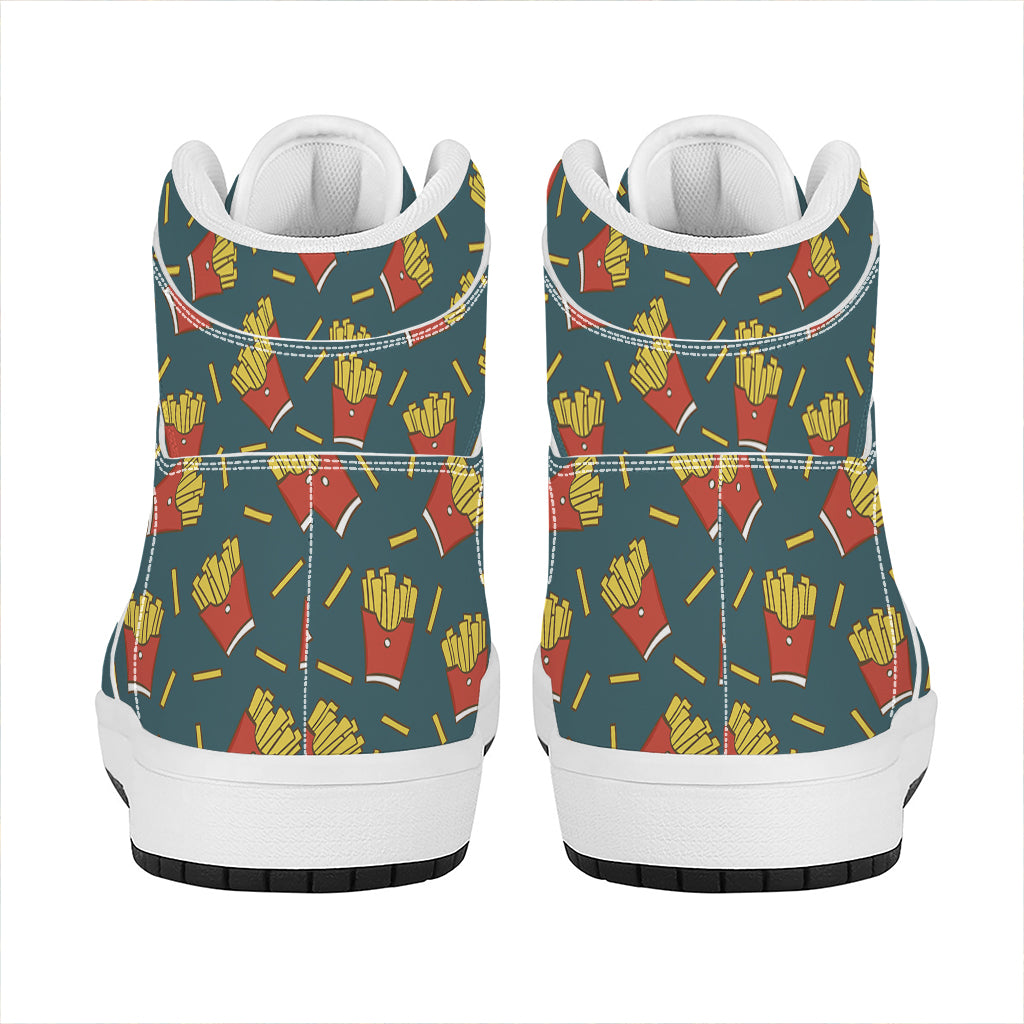 Doodle French Fries Pattern Print High Top Leather Sneakers