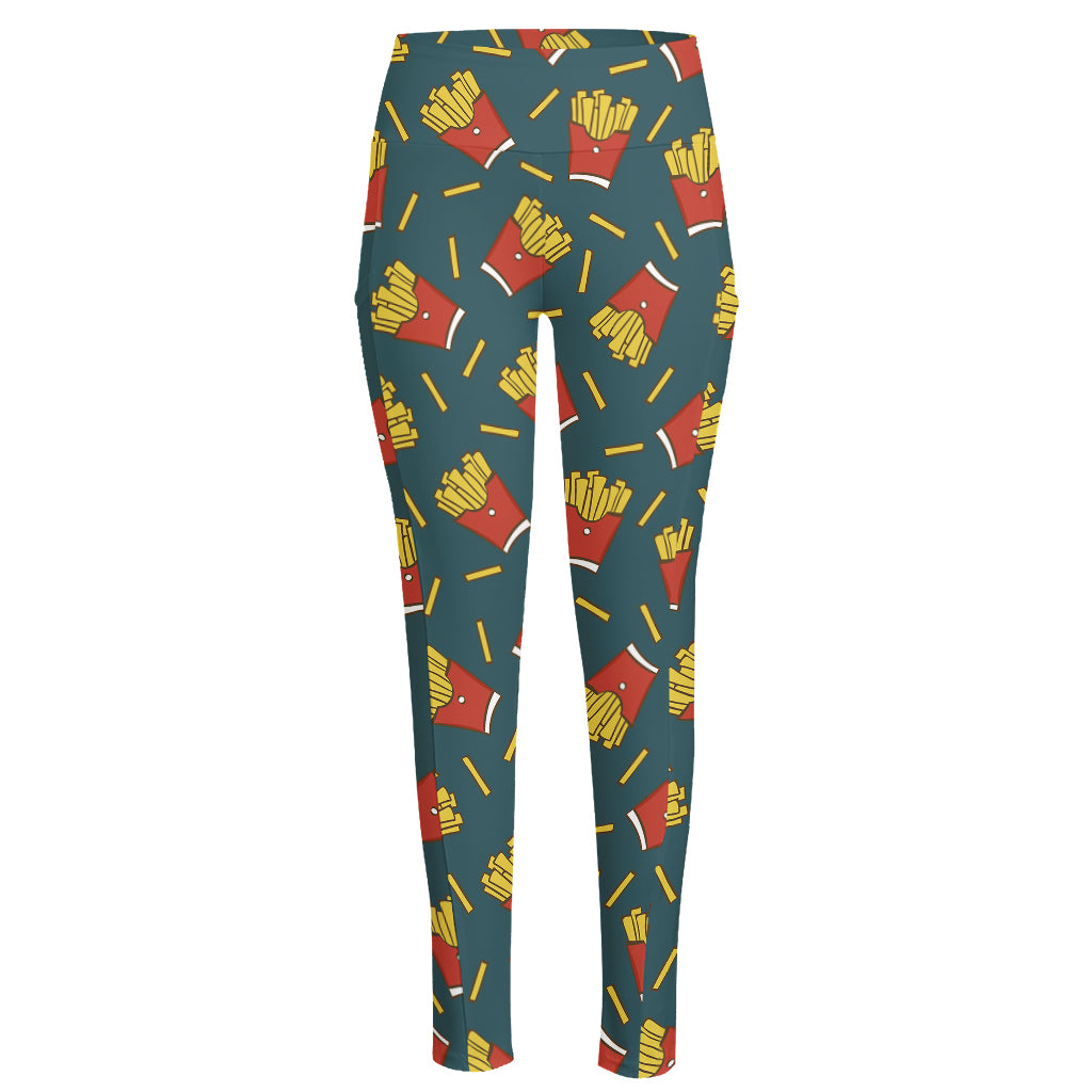 Doodle French Fries Pattern Print High-Waisted Pocket Leggings