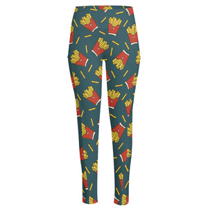 Doodle French Fries Pattern Print High-Waisted Pocket Leggings