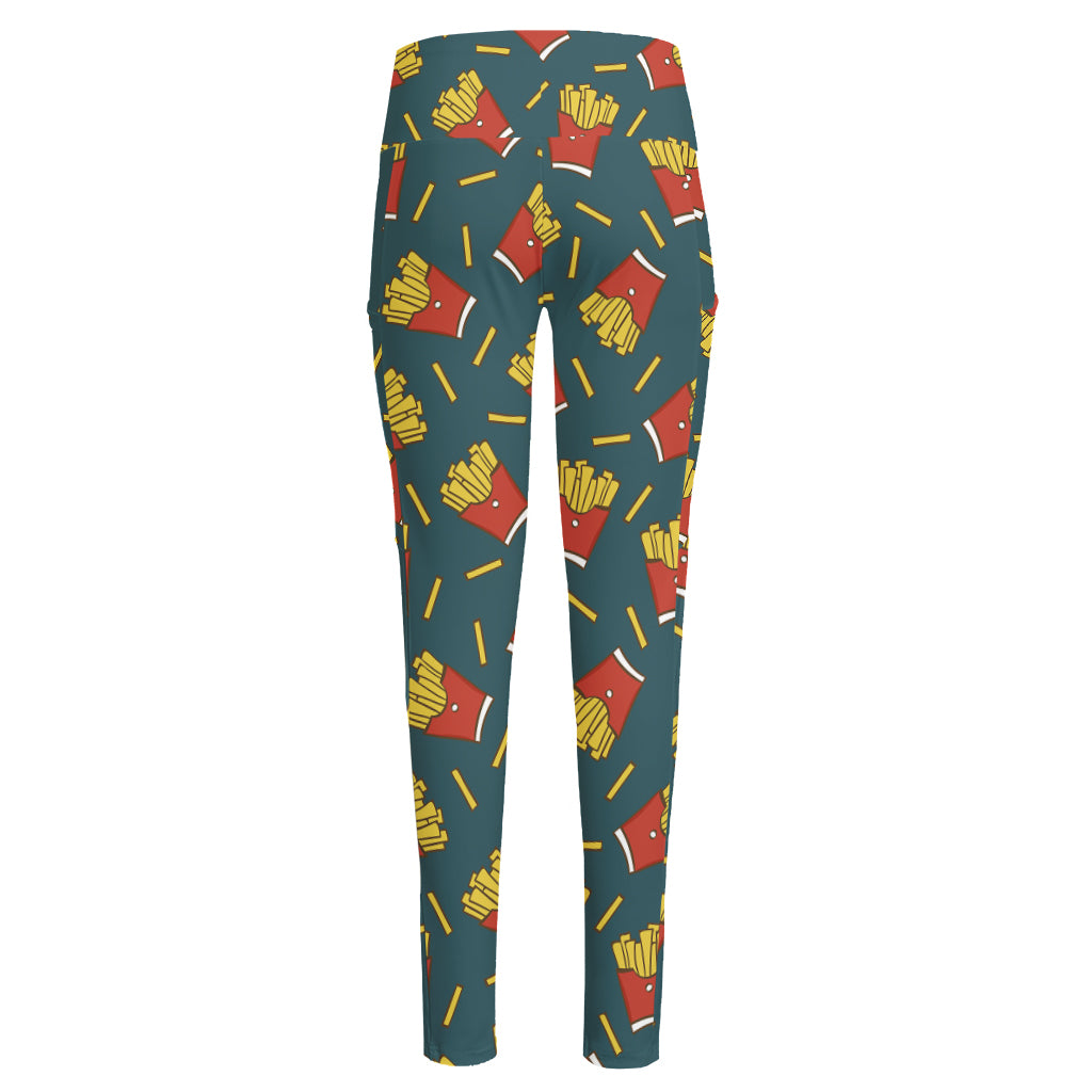 Doodle French Fries Pattern Print High-Waisted Pocket Leggings