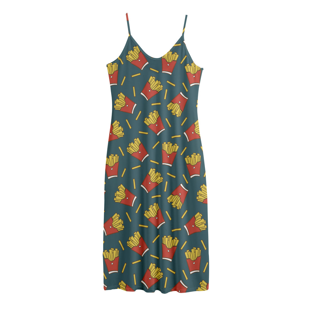 Doodle French Fries Pattern Print Jersey Midi Cami Dress