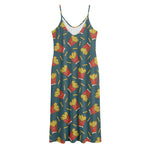 Doodle French Fries Pattern Print Jersey Midi Cami Dress