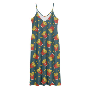 Doodle French Fries Pattern Print Jersey Midi Cami Dress