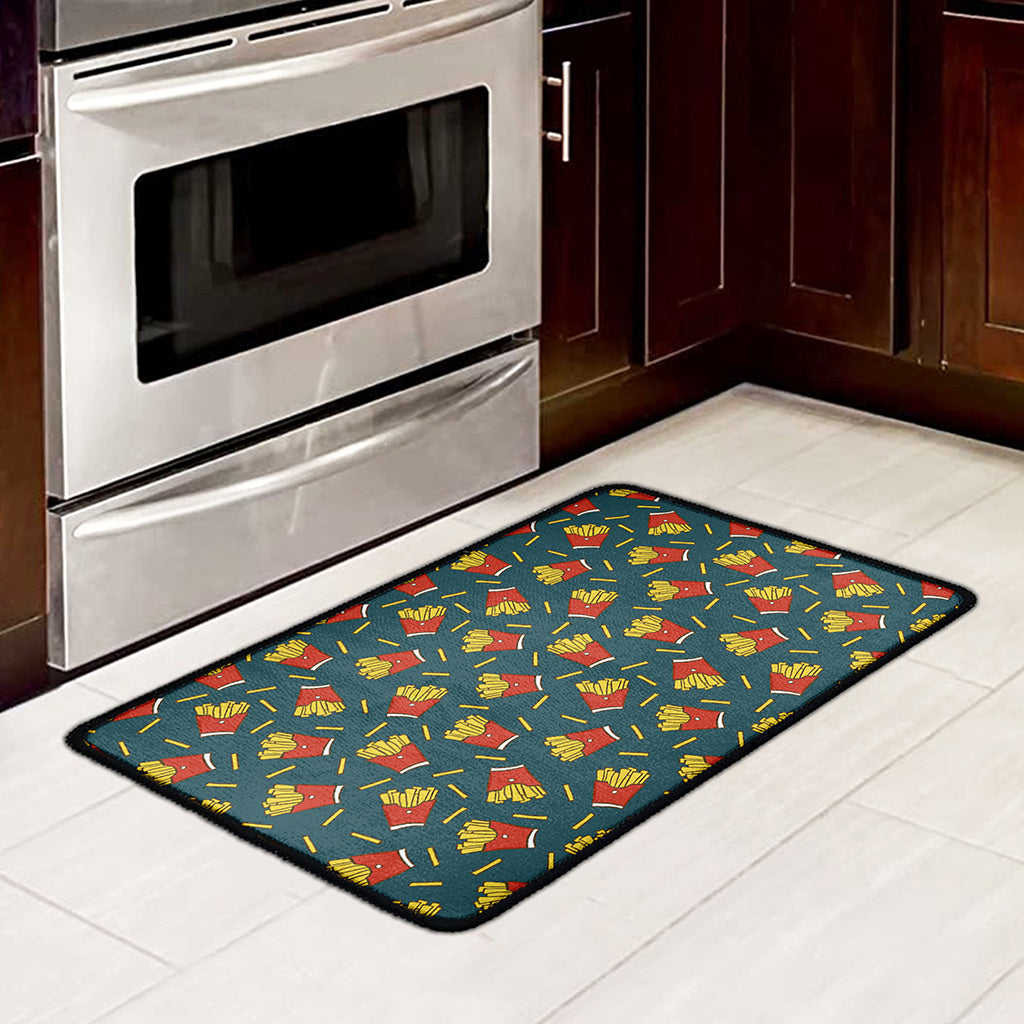 Doodle French Fries Pattern Print Kitchen Mat