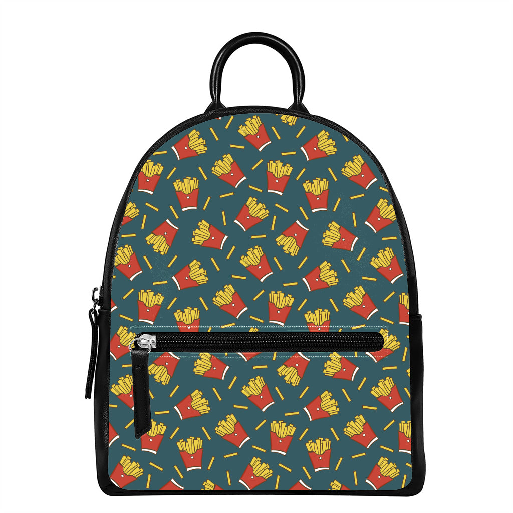 Doodle French Fries Pattern Print Leather Backpack