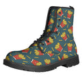 Doodle French Fries Pattern Print Lace-Up Boots