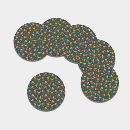 Doodle French Fries Pattern Print Leather Coaster Set