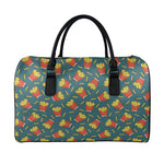 Doodle French Fries Pattern Print Leather Duffle Bag