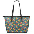 Doodle French Fries Pattern Print Leather Tote Bag With Zipper
