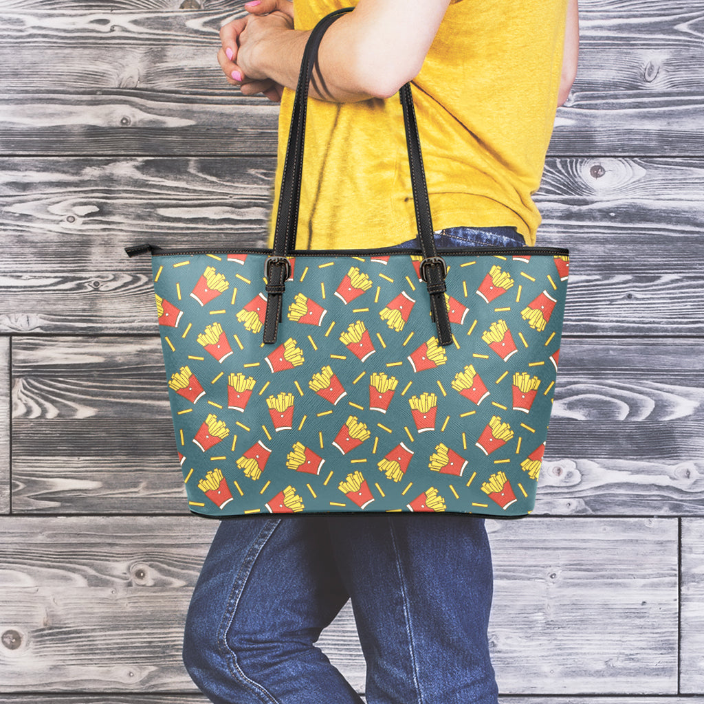 Doodle French Fries Pattern Print Leather Tote Bag