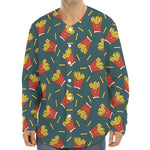 Doodle French Fries Pattern Print Long Sleeve Baseball Jersey