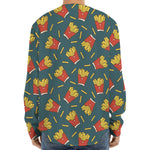 Doodle French Fries Pattern Print Long Sleeve Baseball Jersey