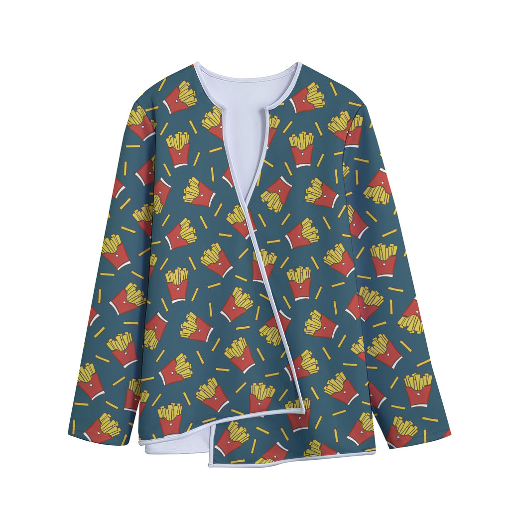 Doodle French Fries Pattern Print Long Sleeve Short Coat