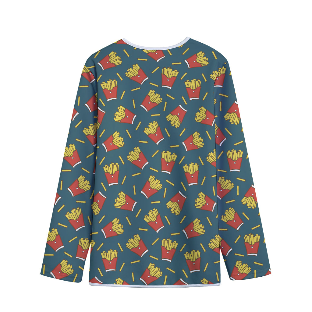 Doodle French Fries Pattern Print Long Sleeve Short Coat