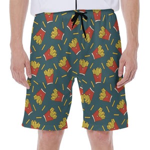 Doodle French Fries Pattern Print Men's Beach Shorts