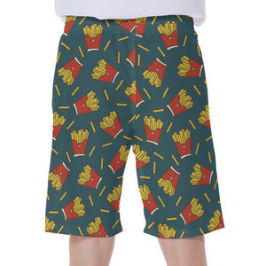 Doodle French Fries Pattern Print Men's Beach Shorts