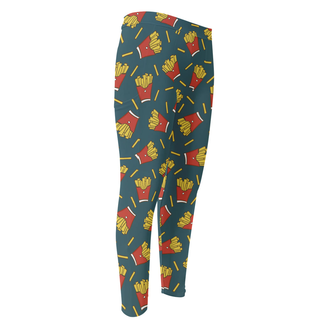 Doodle French Fries Pattern Print Men's Compression Pants