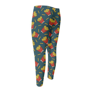 Doodle French Fries Pattern Print Men's Compression Pants