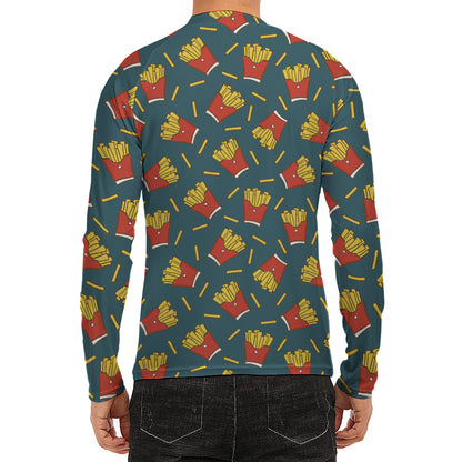 Doodle French Fries Pattern Print Men's Long Sleeve Rash Guard