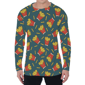 Doodle French Fries Pattern Print Men's Long Sleeve T-Shirt